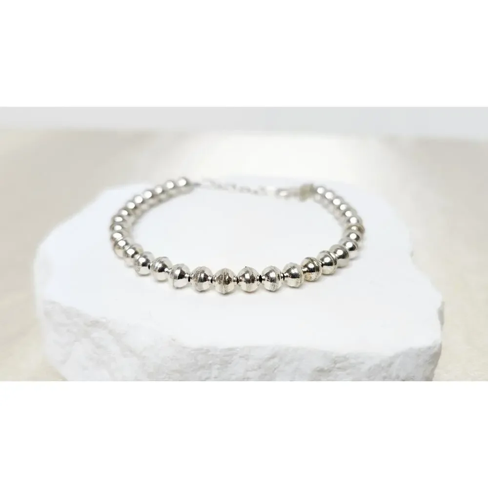 Vintage 925 Sterling Silver Beaded Ball Strand Bracelet 7
